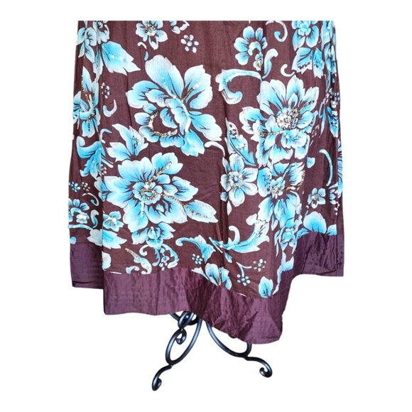 Coldwater Creek Brown Blue Floral A-Line Midi Skirt Size 12 NWT Boho Chic - Picture 6 of 11